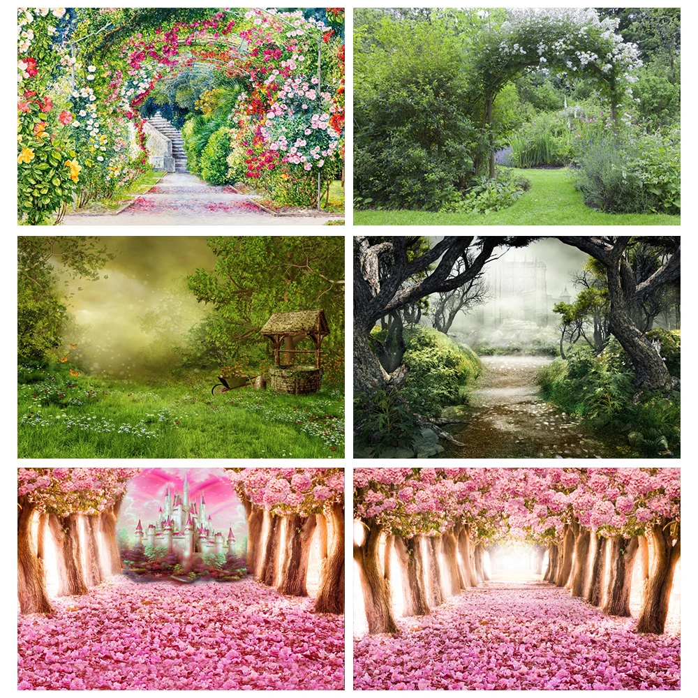 

Green Spring Grass Flower Arch Door Wreath Garden Park Natural Scenic Photo Background Photography Backdrop Photo Studio