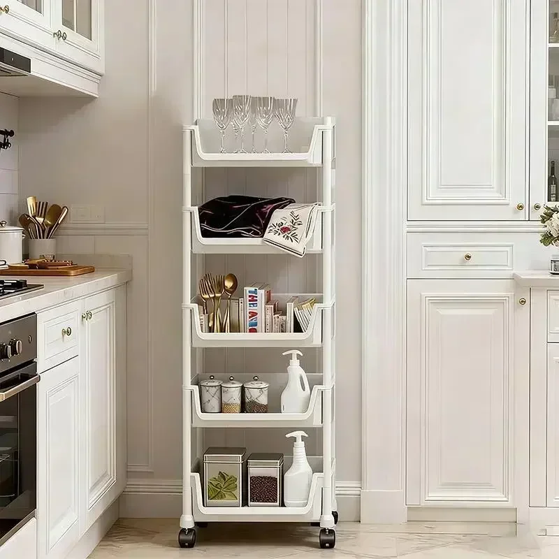 5-Tier Rolling Storage Cart with Wheels Plastic Mobile Utility Organizer Rack Freestanding Space Saving Shelving Unit for Kitchen Bathroom Bedroom Books Home Storage (35x26.5x125cm) view 2