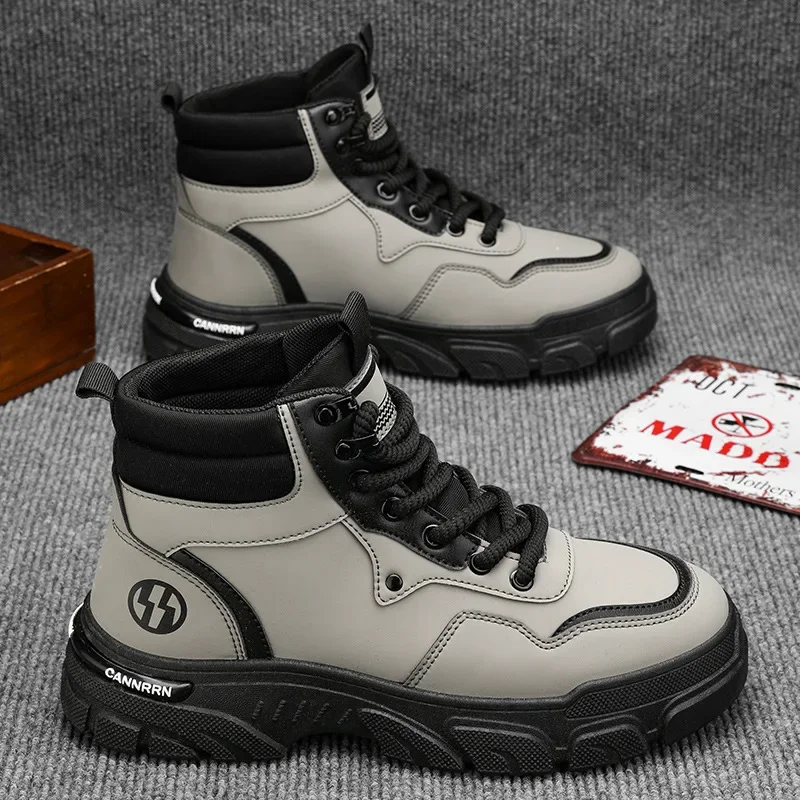 Fashion Men's Boots High Quality Comfor Men Ankle Boots Thick-soled High Top Casual Shoes Outdoor Non-slip Men Motorcycle Boots image 3
