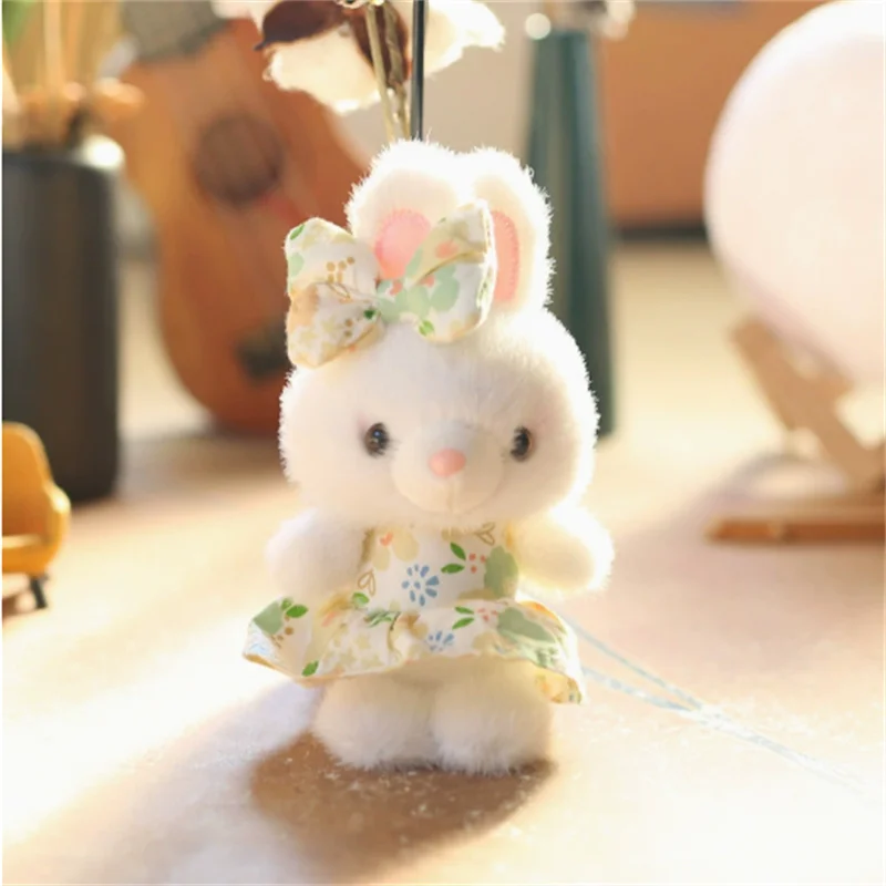 15 cm carino fiore vestito coniglietto ciondolo peluche bambola cartone animato borsa ciondolo portachiavi bambola morbido peluche figurine da collezione