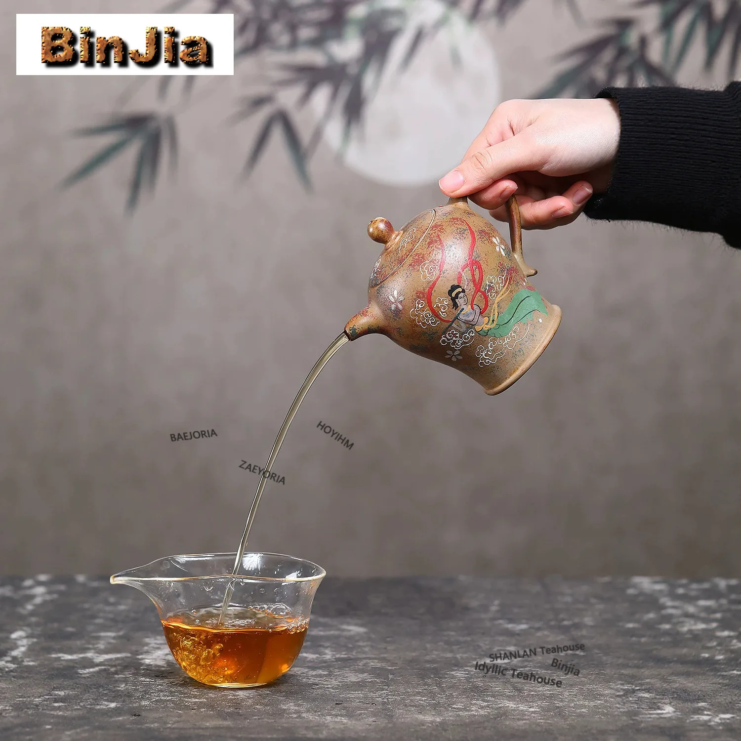 310ml Creative Yixing Purple Clay Teapots Handmade Clay Painting Dunhuang Pot Raw Ore Section Mud Kettle Zisha Teaset Supplies