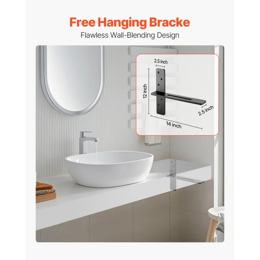 2 Pcs Shelf Brackets 14 inch 355.6 mm Heavy Duty Floating Shelf Brackets