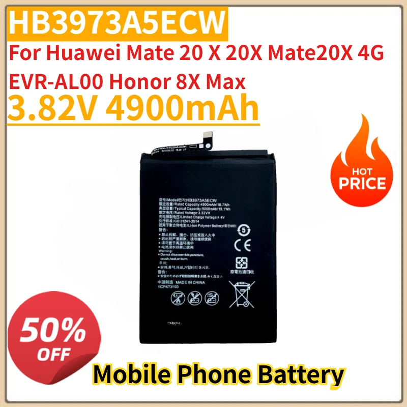 

High Quality New 3.82V 4900mAh Mobile Phone Battery HB3973A5ECW for Huawei Mate 20 X 20X Mate20X 4G EVR-AL00 Honor 8X Max