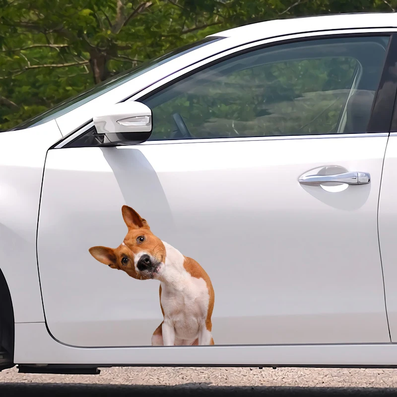 Funny Pet Basenji Dog with Crooked Head Car Sticker Body Trunk Skateboard Vinyl Decal Waterproof Vinyl Decal Car Accessories