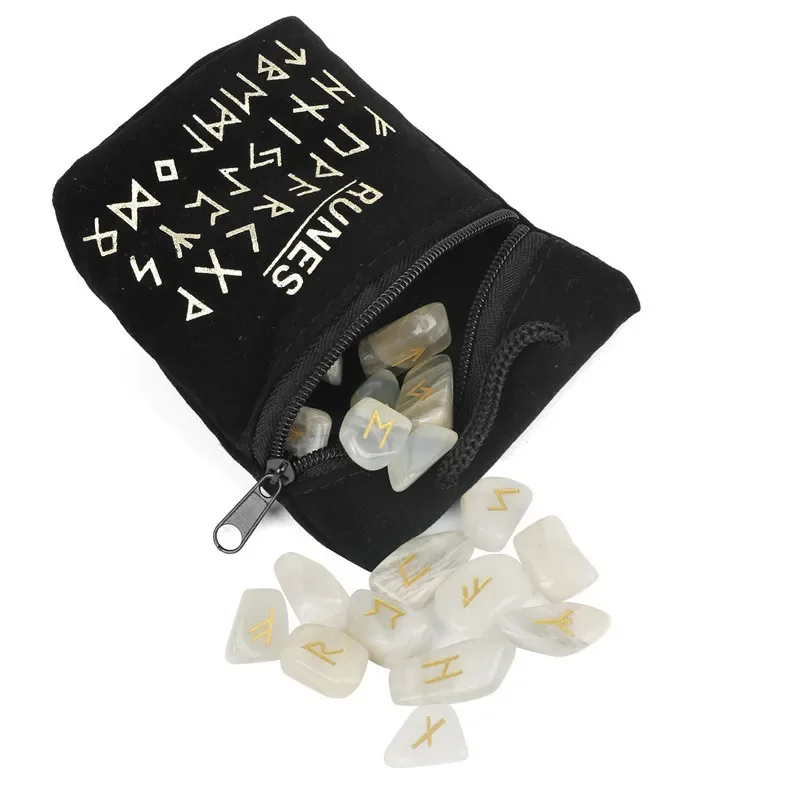 25PCS Divination Crystal Runas Symbols Reiki Healing Engraved Rune Stones ancient icelandic vikings with scandinavian runes kit