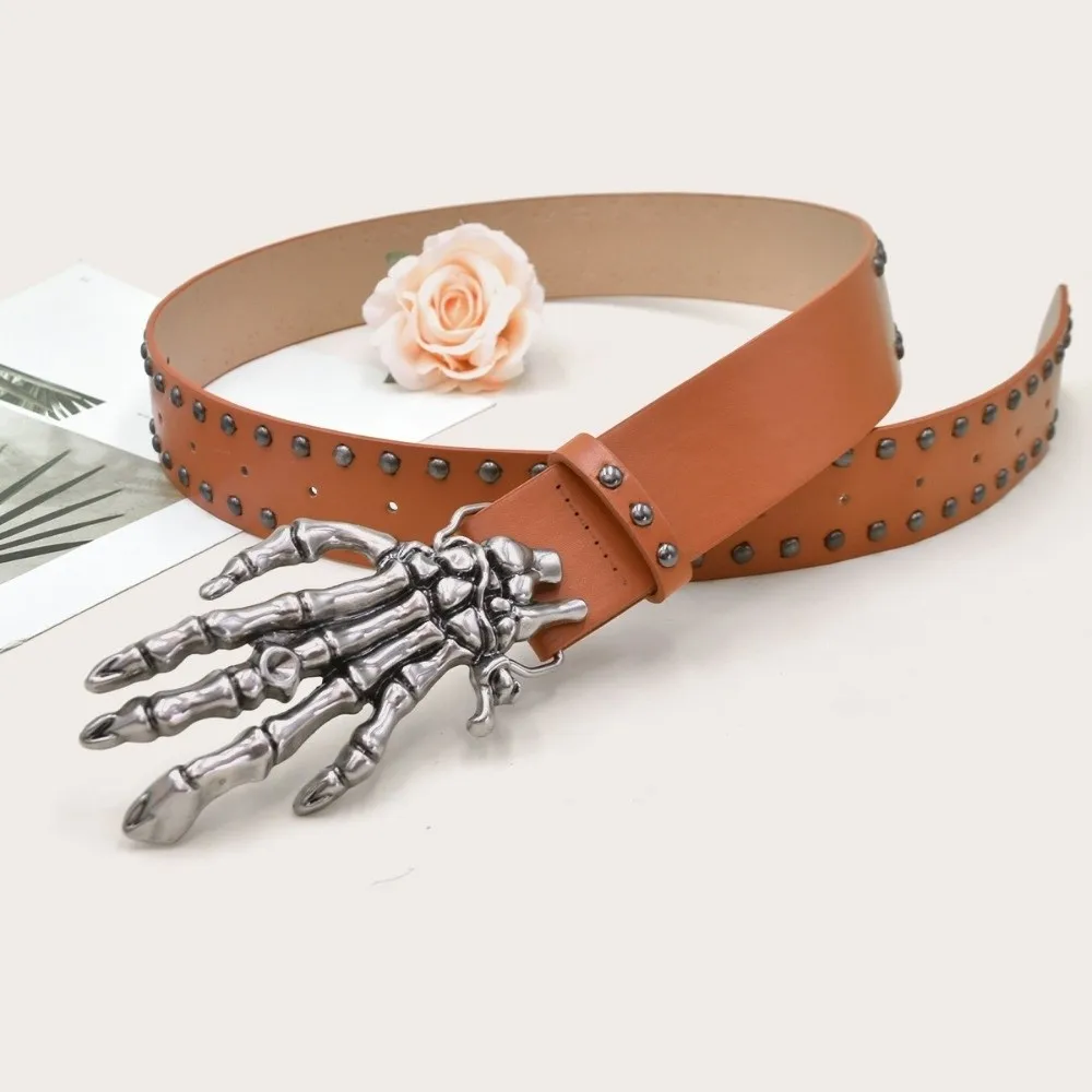 Jeans Decor Wide Skull Waistband Cool Adjustable Black Rivet Belt Punk Y2K Skeleton Claw Belt Women