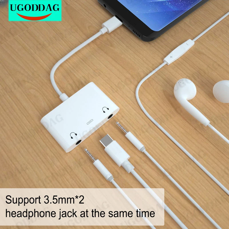 Type C to Microphone Audio Adapter Support Dual 3.5mm Headphones Jack Audio In and Out No Need APP