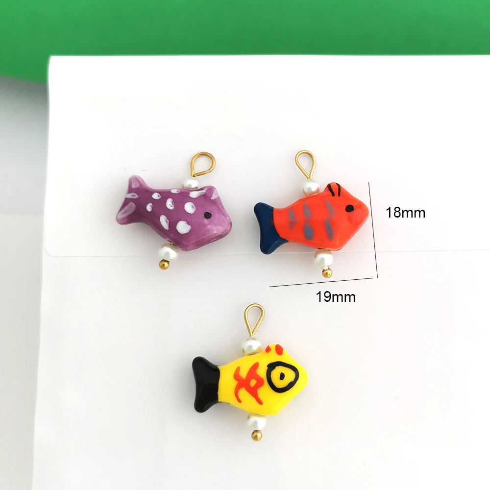 Tree Sea Star Finsh Ceramics Pendant Butterfly Turtle Charm Handmade Necklace Stainless Steel PVD Imitation Pearl Wholesale