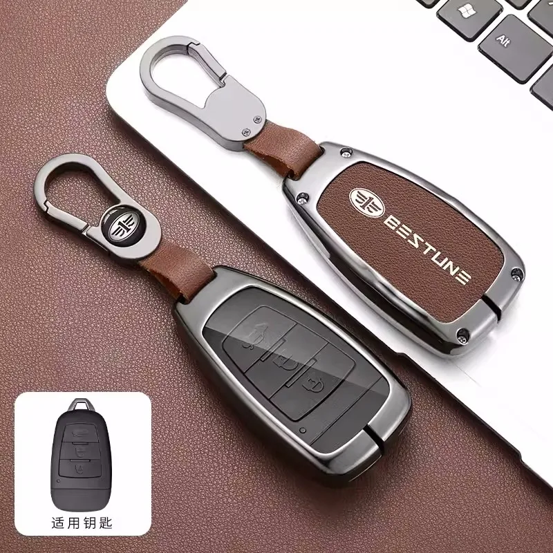 Leather Car Smart Remote Key Case Cover Protector Holder Shell For FAW Besturn X80 2018 2019 2020 2021 Keychain Accessories