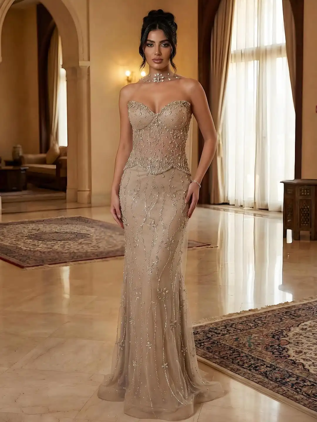 Aunber Customized Gorgeous Diamond Appliques Decoration Celebrity Evening Party Dresses Elegant Strapless Mermaid Prom Gowns - view 2