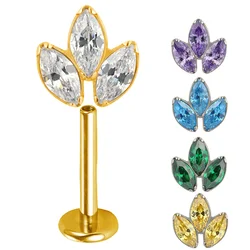ASTM F136 Titanium PIERC Labret Ear Lip Studs Thread 3 Marquise Zircon Paved Top Cartilage Tragus Earring Helix Pircing Jewelry