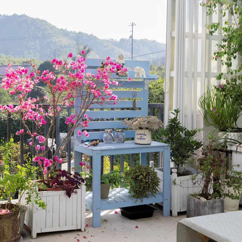 

Balcony flower stand outdoor old Nordic pastoral art preservative wood console table garden arrangement decorative shelf