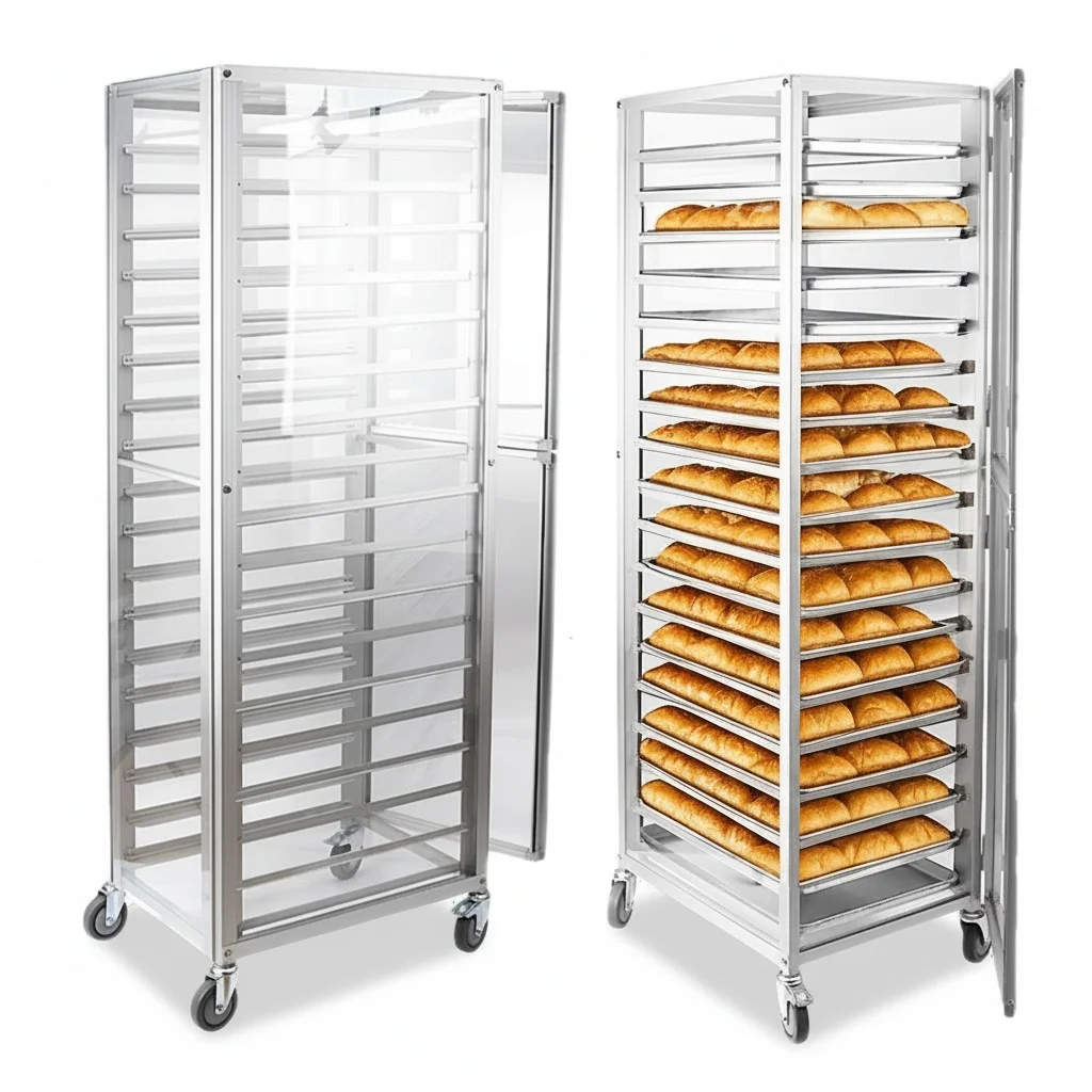 Aluminum Alloy Baking Tray Rack, Transparent Multi Tiers Storage Rack, Wheeled Bakery Shelf, Commercial Bakery Display Cabinet