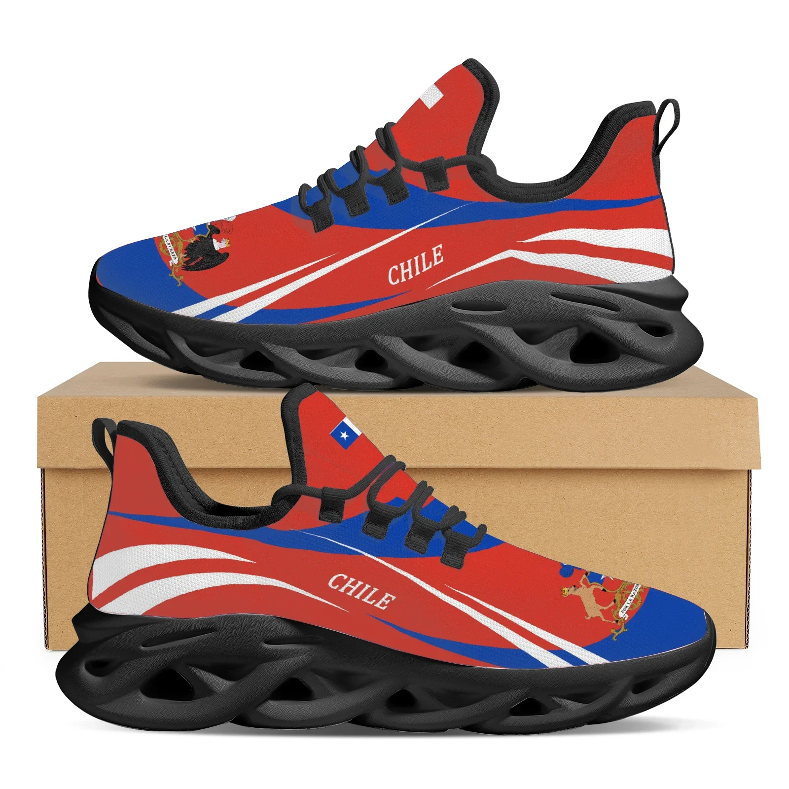 Chile National Flag Design National Emblem Printing Lightweight Breathable Basketball Shoes Platform Snaekers