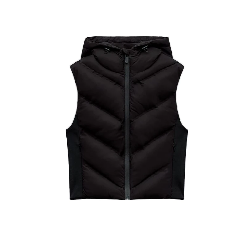 

New 2024 Autumn Winter Women's ort Spliced Zipper Cotton Vest Jaet New Arrival Polyester Fiber 00% Regular Length