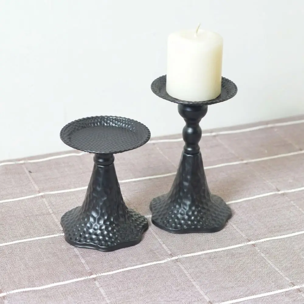 Black Iron Candle Holders Metal Low Profile Design Metal Candle Pedestal Table Decoration Decorative Candle Stand Party Ornament