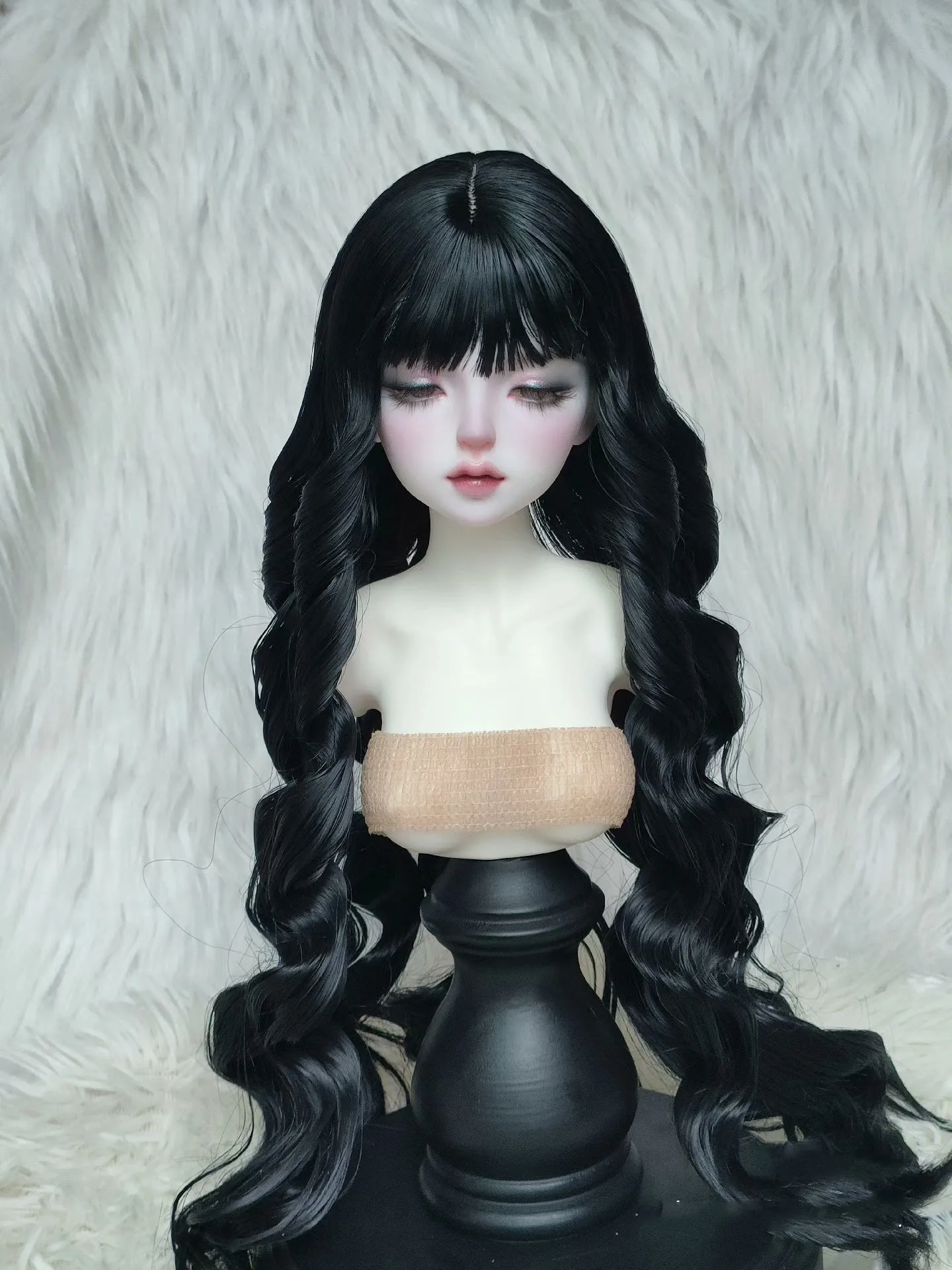 Doll Accessories 1/3 BJD Doll Wig Black Bang Hair High Remperature Silk Roll Hair Free Shipping