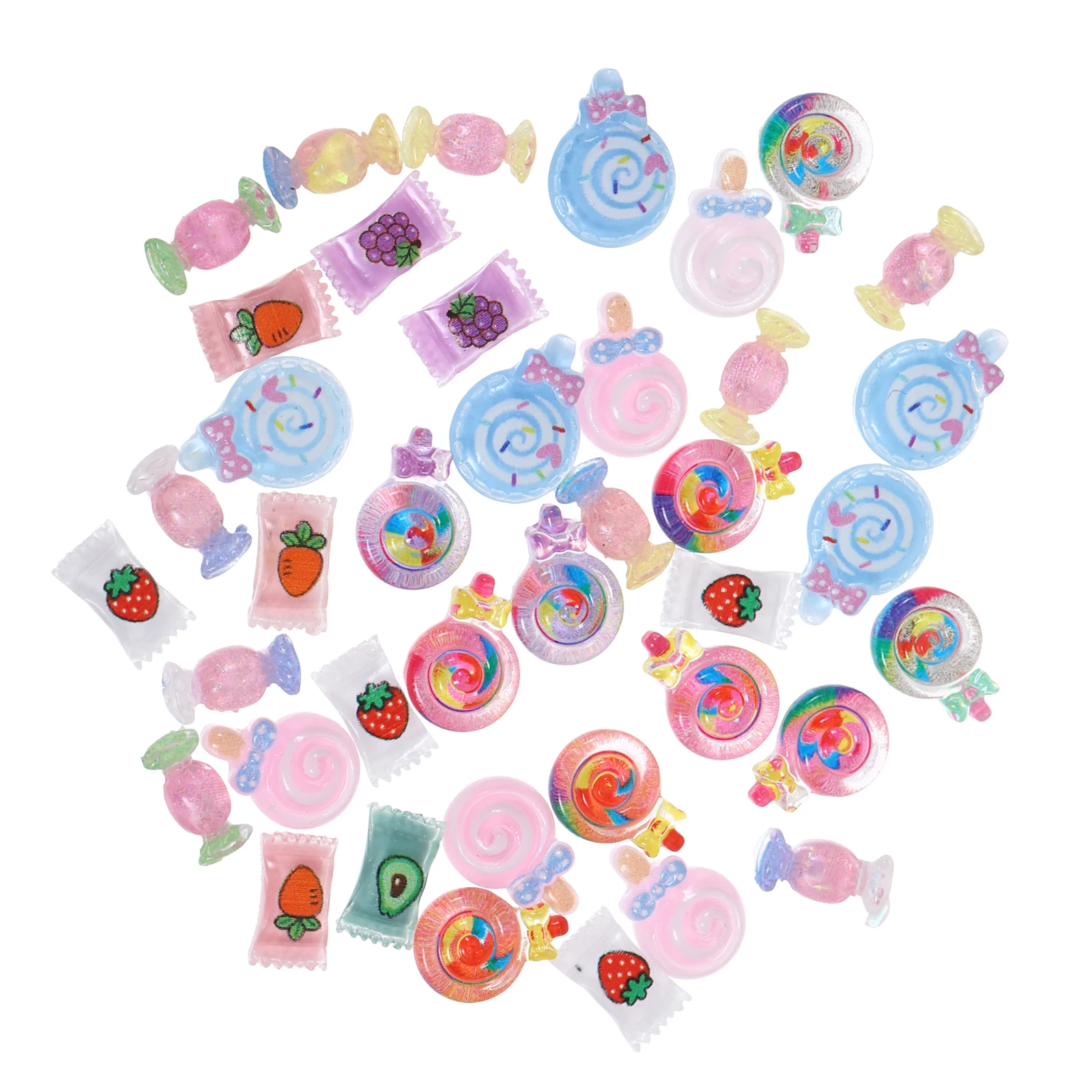 

40pcs Cartoon Charms Candy Kawaii Resin Decorations Sweets Charms for Nail Art Manicure DIY Decorative Accessories Dangling