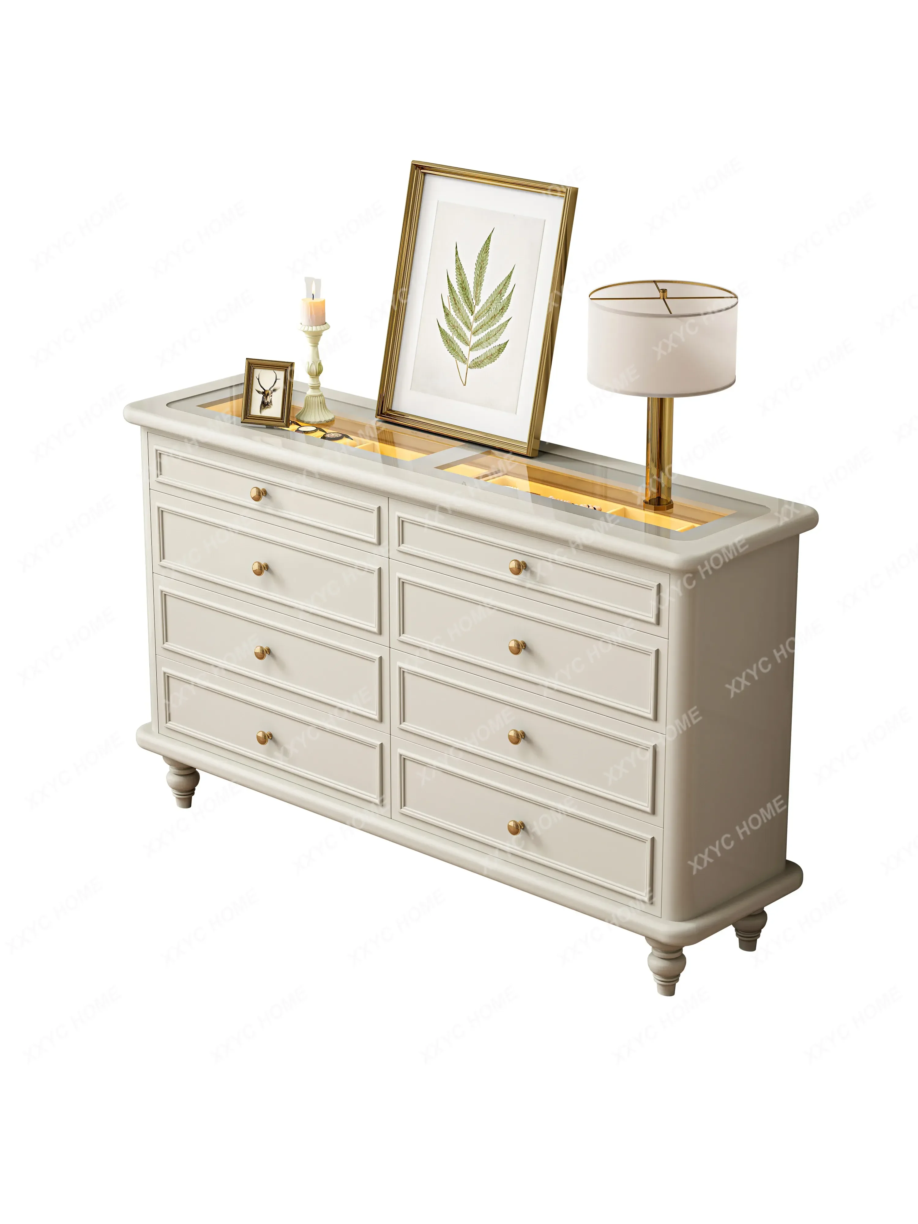light luxury solid wood bedroom bedside storage sofa side chest cream wind wall drawer cabinet