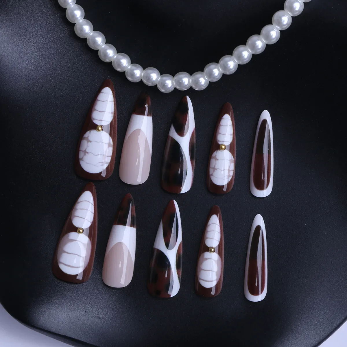 

24PCS Sweet Spicy False Nails Marble Crocodile Stiletto Shape Press on Nails Luxury Wild Style Glossy Full Cover Nail Tips Uñas