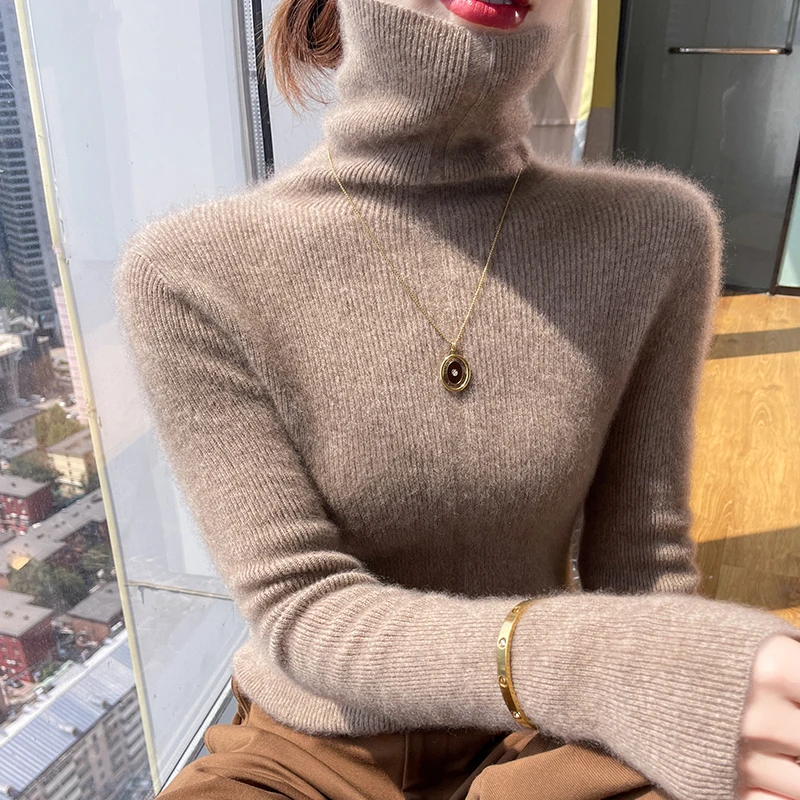 Pile collar 100% Merino wool pullover spring fall new cashmere sweater women's pullover warm bottom knit shirt top