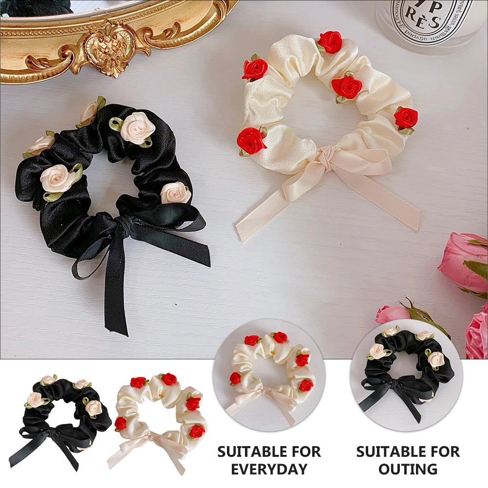 

4pcs Silk Ring Sweet Girls Tie Satin Women B Flower Rope Lady Tie Ponytail Holder Daily Wear Fix Loose Hair Hair Care Styling