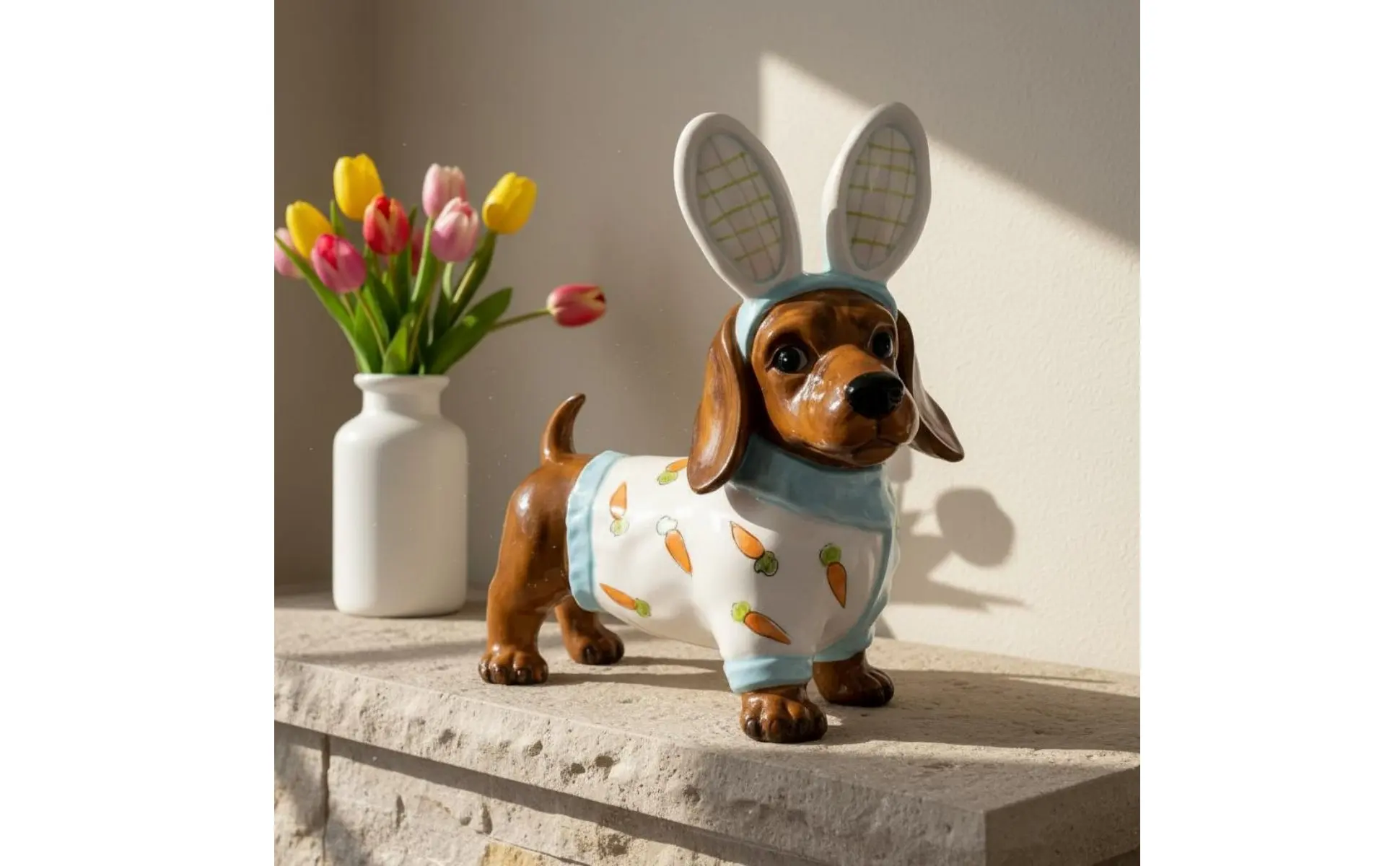 Dachshund Hare Statue Holiday Themed Dog in Hare Costume Statue Resin Wiener Dog Sculpture Lasting Color House Decoration