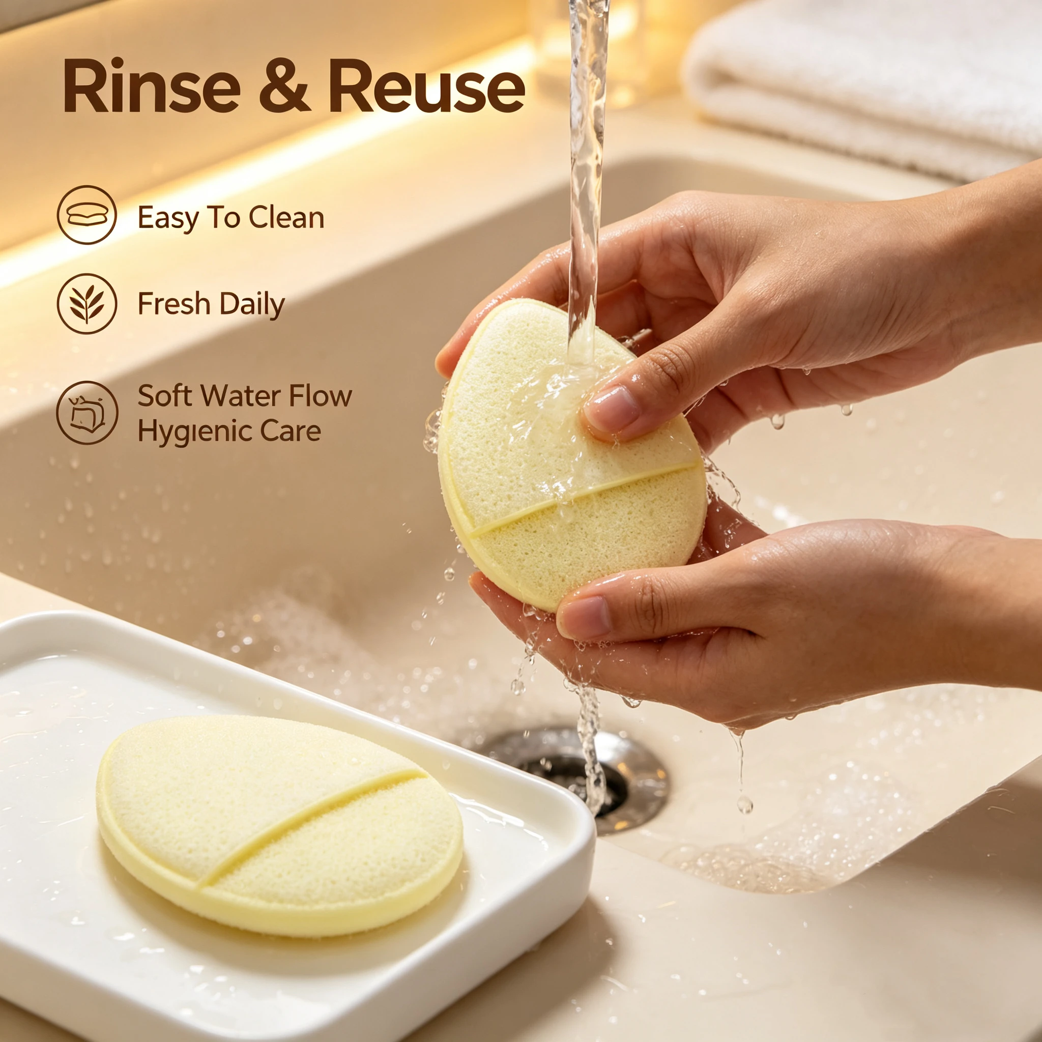 2-piece set, multi-pore sponge for easy lathering, deep facial cleansing, essential for skincare