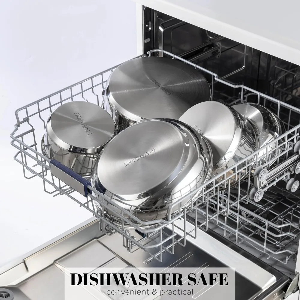 Removable Handle Stainless Steel Cookware Set, Oven & RV Safe Pots Pans for Small Kitchen Camping