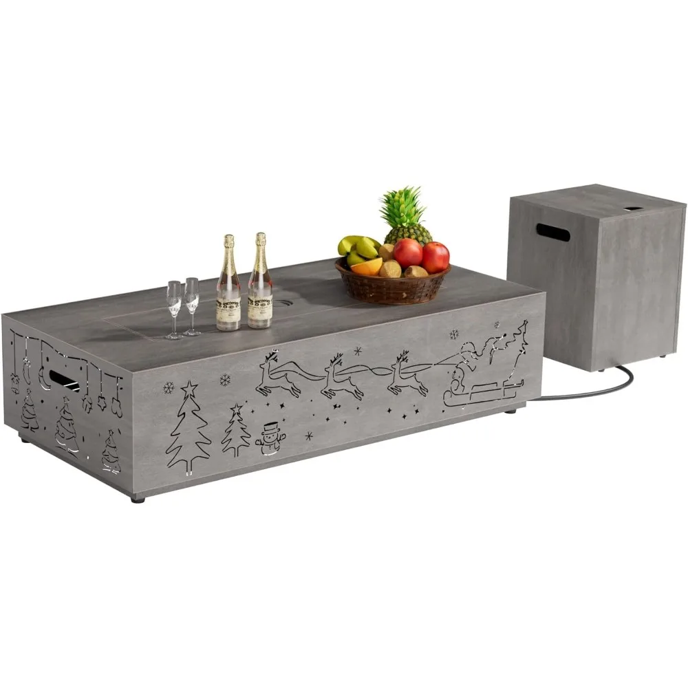 42 طاولة حفرة نار من البروبان مع زخرفة مقطوعة لعيد الميلاد وأضواء RGB - بقدرة 5000 وحدة حرارية بريطانية مع زجاج واقي من الرياح وغطاء وصخور وCov #3