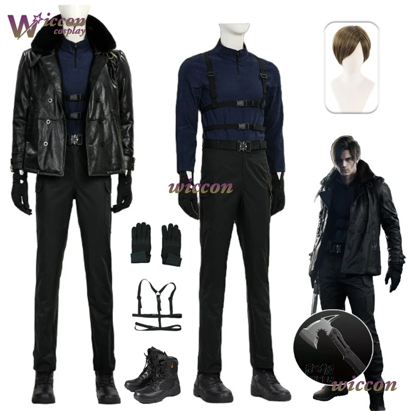Disfraz de Cosplay de Leon·S·Kennedy de Resident Evil de YesOk Requiem, Disfraz de Leon, Abrigo de PU, Conjunto Completo, Uniforme de Fiesta, Disfraz de Halloween