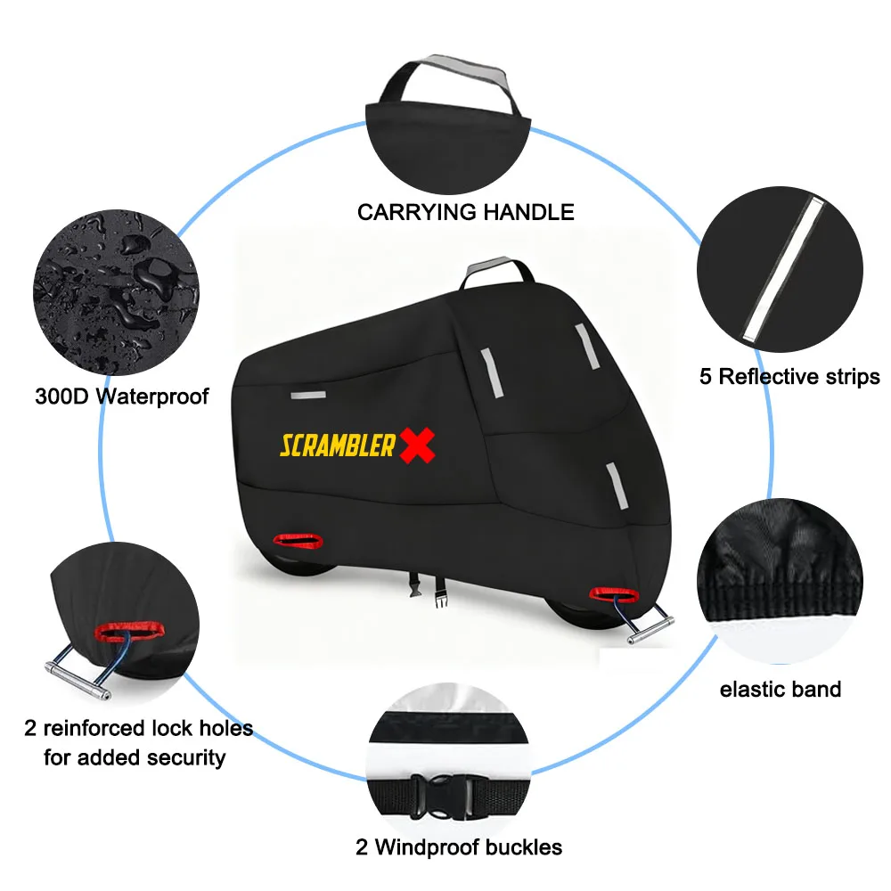 Motorcycle Cover 300D Oxford Waterproof Outdoor Indoor Protective Snow Dust UV Protection for Scrambler 400 800 Lcon1100