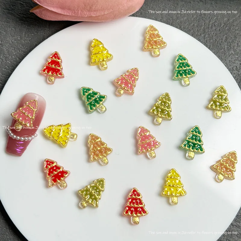 50pcs Colorful Phnom Penh Christmas Tree Stereo Resin Nail Accessories Christmas Elements Whimsical Decals Press on Manicure