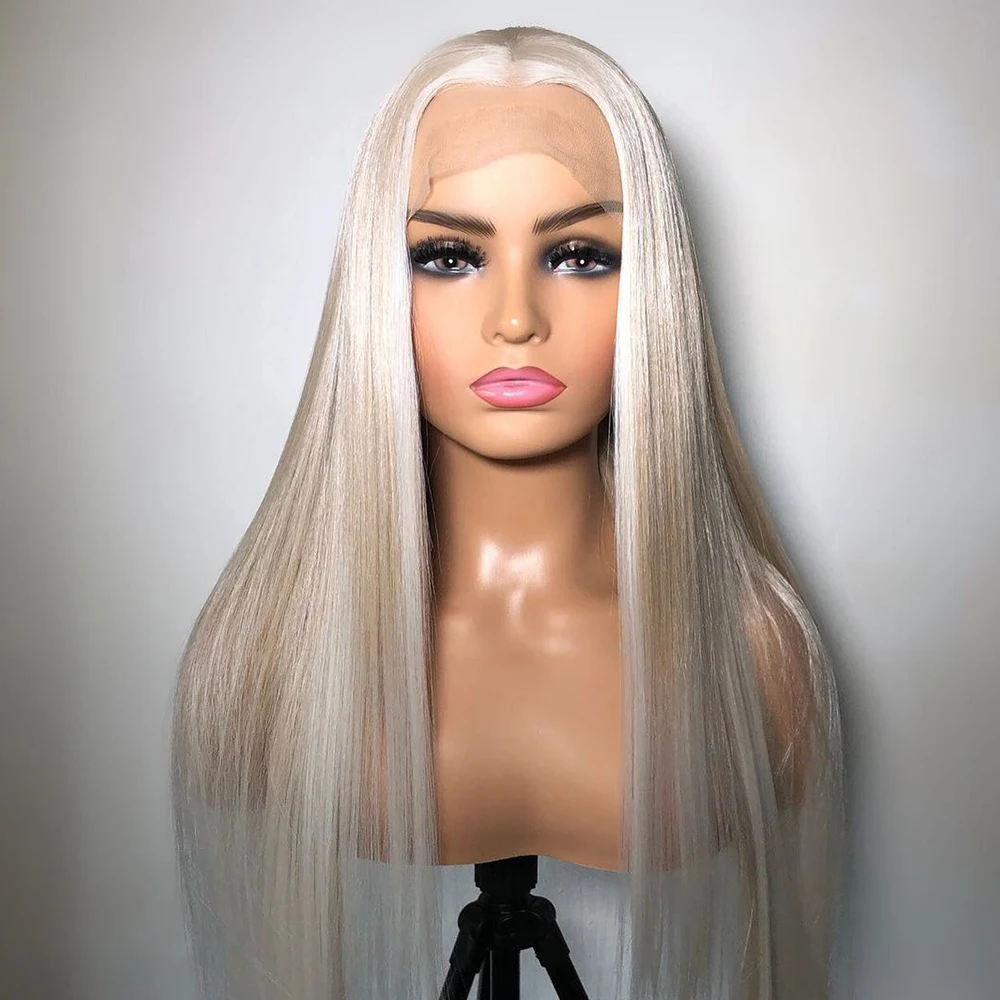 Platinum Blonde Balayage Highlights Lace Front Wigs Soft Silky Synthetic Straight Wig Japanese Synthetic HD Lace Wigs for Women