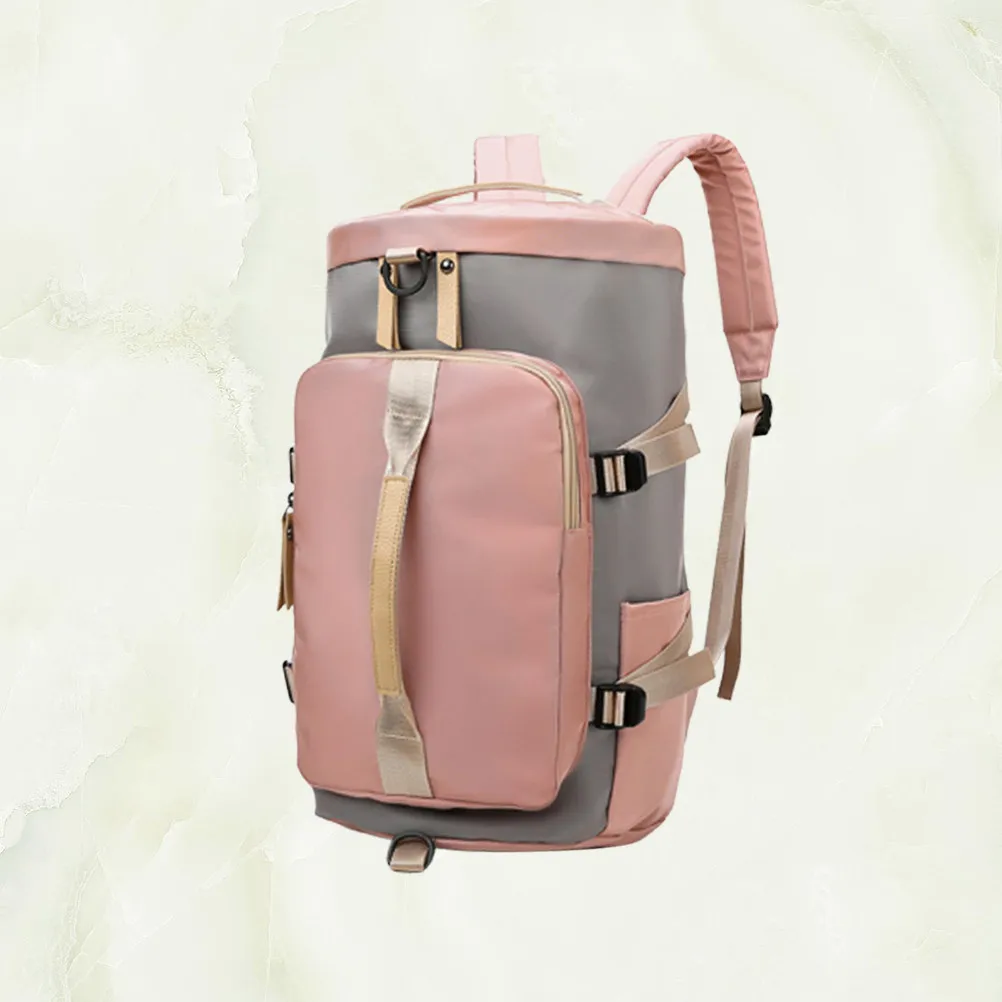 Pink Grey Nylon Fitness Bag Large Capacity Multifunctional Travel Tote Backpack for Weekend Trip Gym Work Daily Use