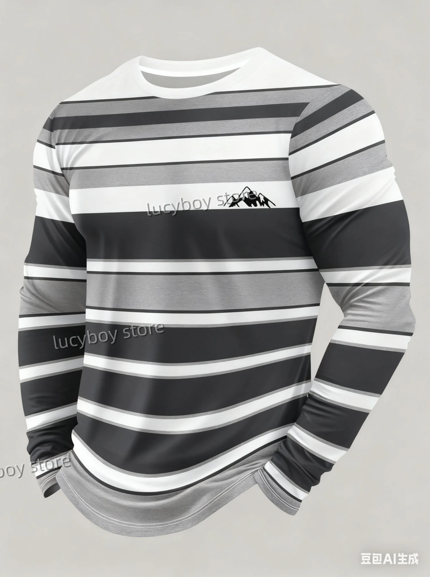 2025 Autumn Men's Graphic T-Shirts Long Sleeve Colorful Stripe Print Vintage T Shirt Vintage Loose Sports O-Neck Men Clothing