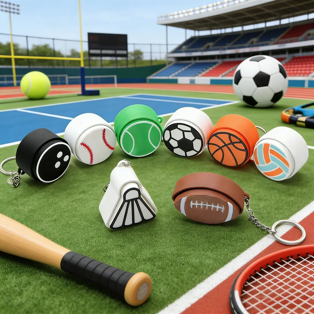 3D Printed Sports Balls Clicker Key Chain Sport Theme Cartoon Sensory Clicker Football Tennis Basketball Baseball