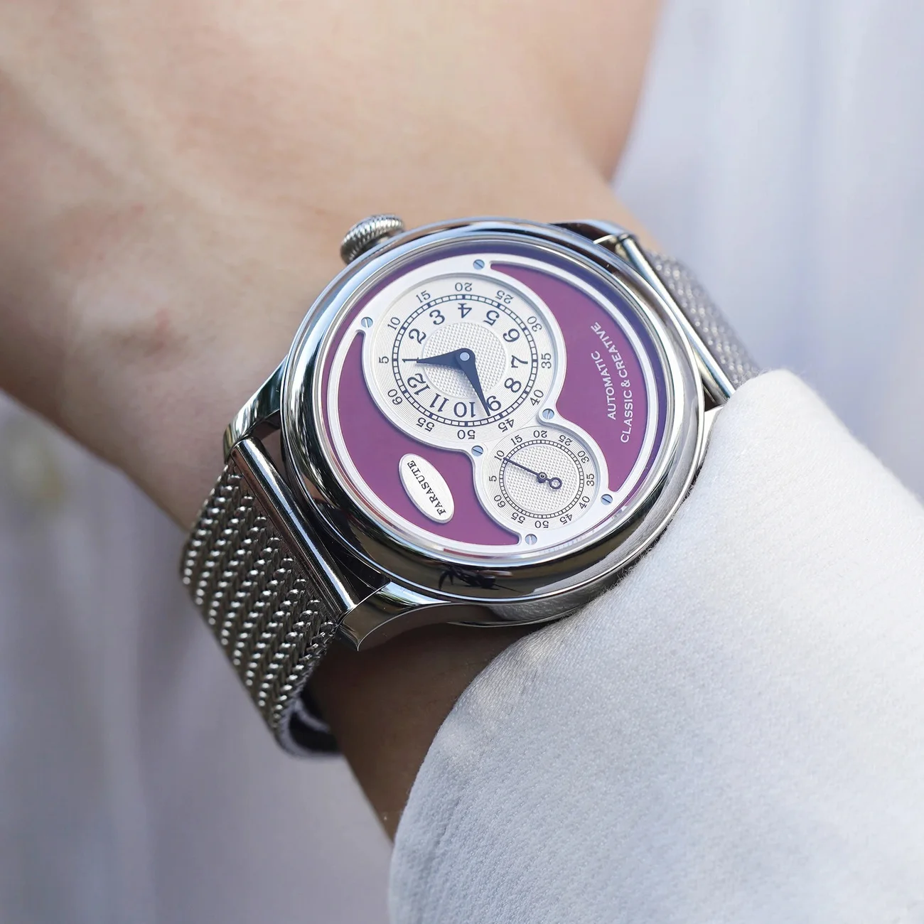 FARASUTE ساعة أوتوماتيكية للرجال 40 ملم ساعة يد ميكانيكية مينا ياقوت مينا صغيرة قرص ثاني