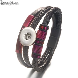 Fashion Geometry Punk Rock 026 Pu Leather Fit 12mm 18mm Snap Button Bangle Bracelet Charm Jewelry For Women Men