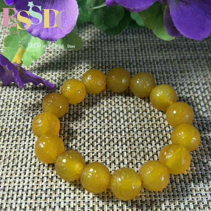 Natural Yellow Agate Fret Bead Jewellery Lucky Exorcise Evil Spirits Auspicious Amulet Fine Jade Jewelry Bracelet