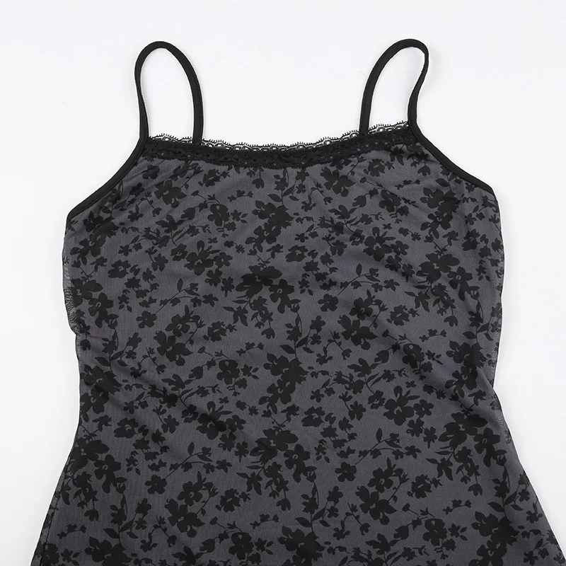 فستان Zeyla Allover مطبوع عليه زهور من الدانتيل فستان كامي أنيق بدون أكمام فستان ماكسي ضيق Y2k ملابس نسائية أكاديمية داكنة عتيقة #6