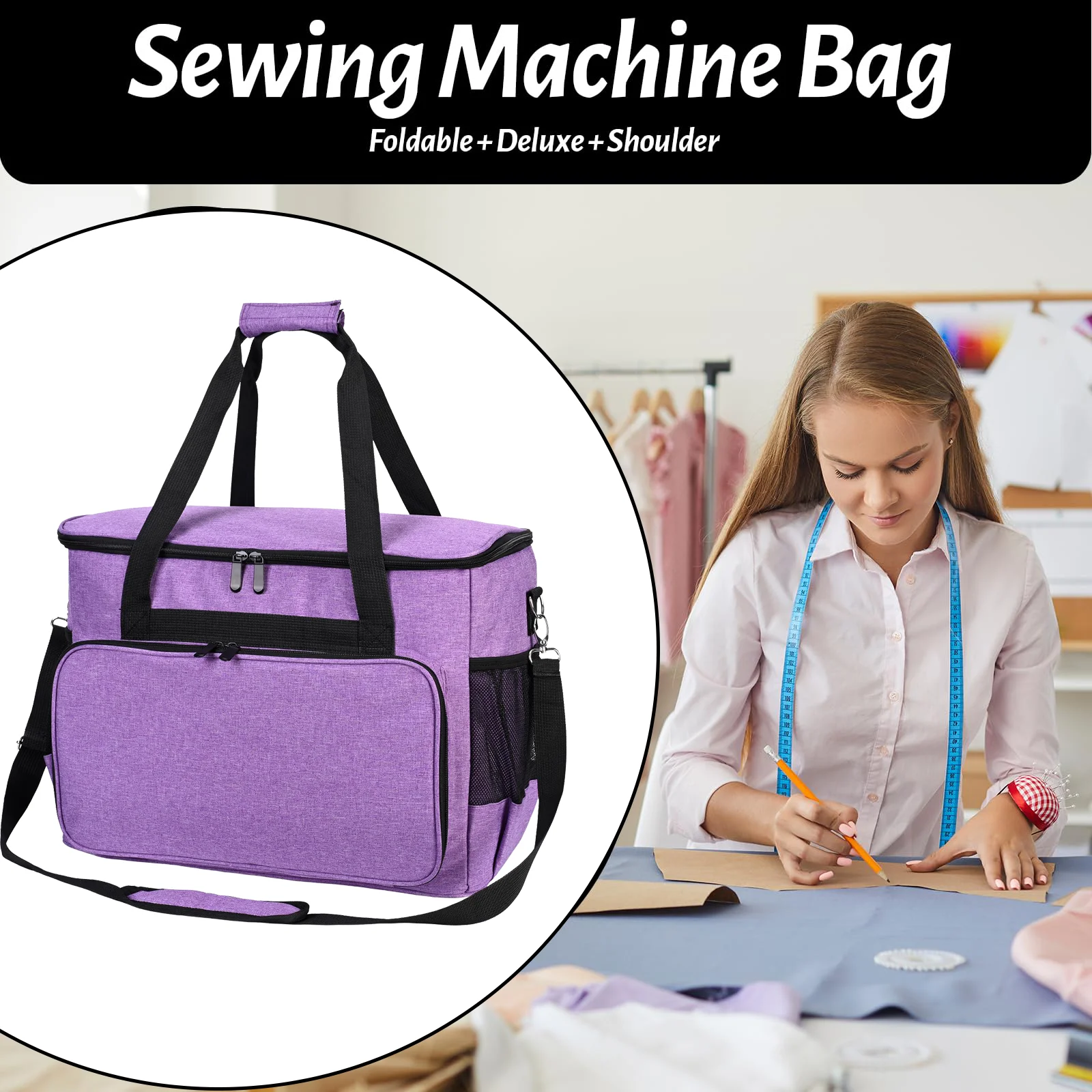 Premium Sewing Machine Carrying Case - Padded Storage Bag with Multiple Pockets & Accessory Organizer - Stylish Travel Tote