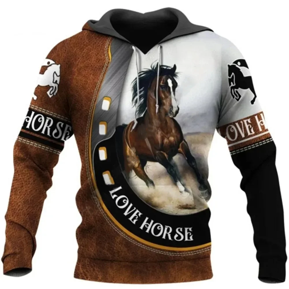 Colorful Horse Animal hoodies Love Horse Brown 3D Printed Harajuku Fashion Autumn Hoodie Casual Sweatshirt Unisex Pullover suda