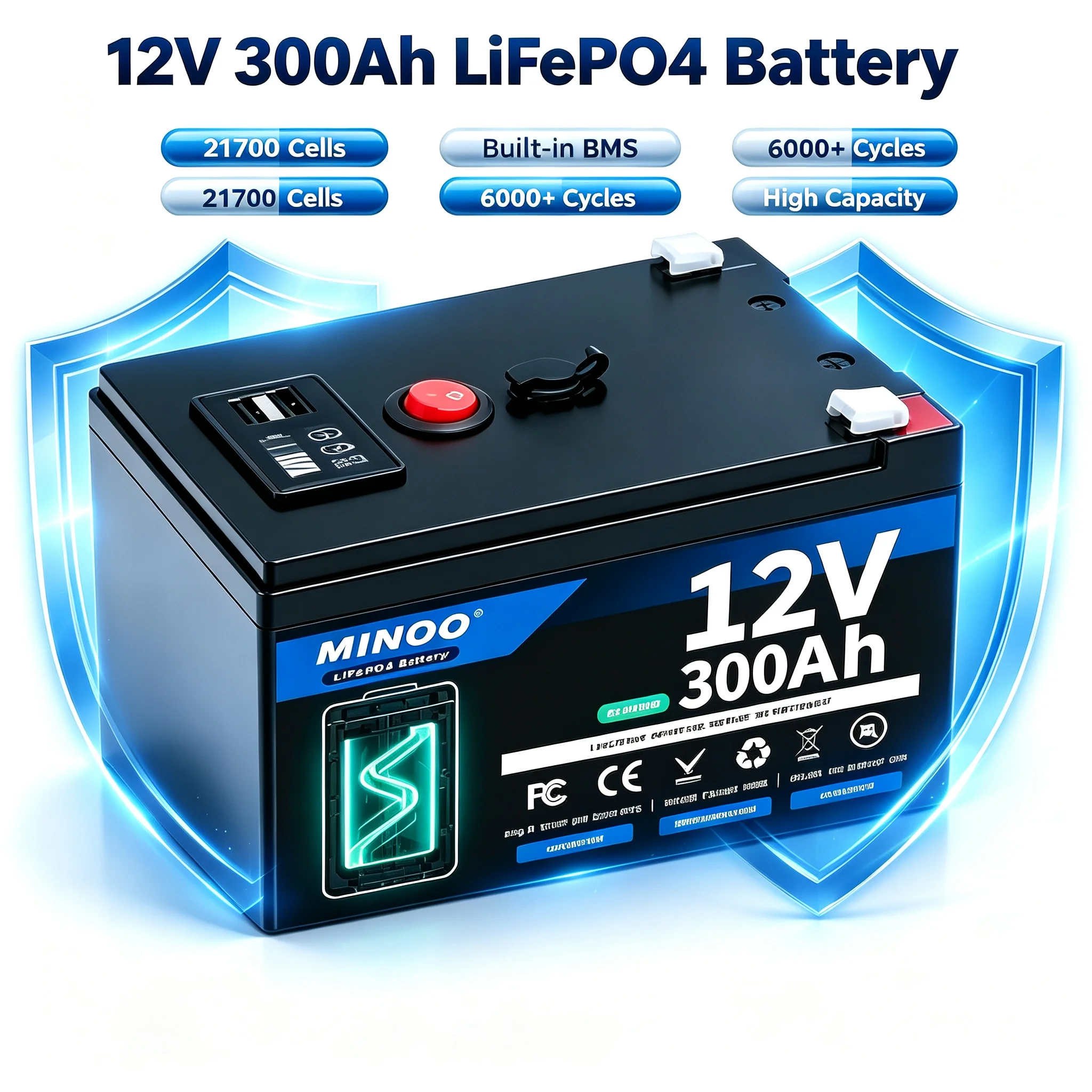 LiFePO4 12V 300AH 12V 200AH Battery Free Charger 12V Lithium Battery Built-In 300A BMS 6000+ Cycle Foat Fast Ship From EUr Bo
