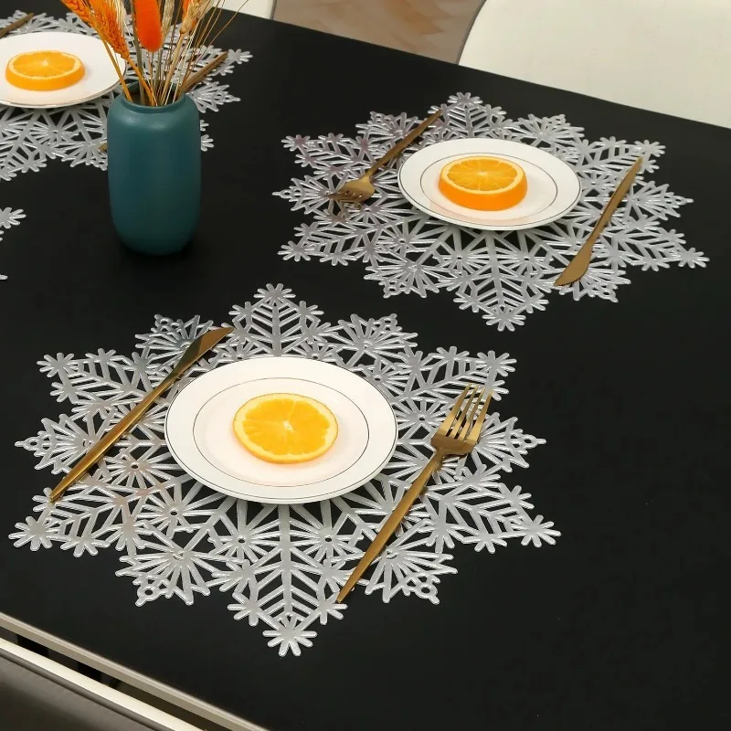 

Non slip Placemat Table Mat Decorative Christmas Snowflake PVC Cup Coaster Non slip Hollow out Design for Table Mat