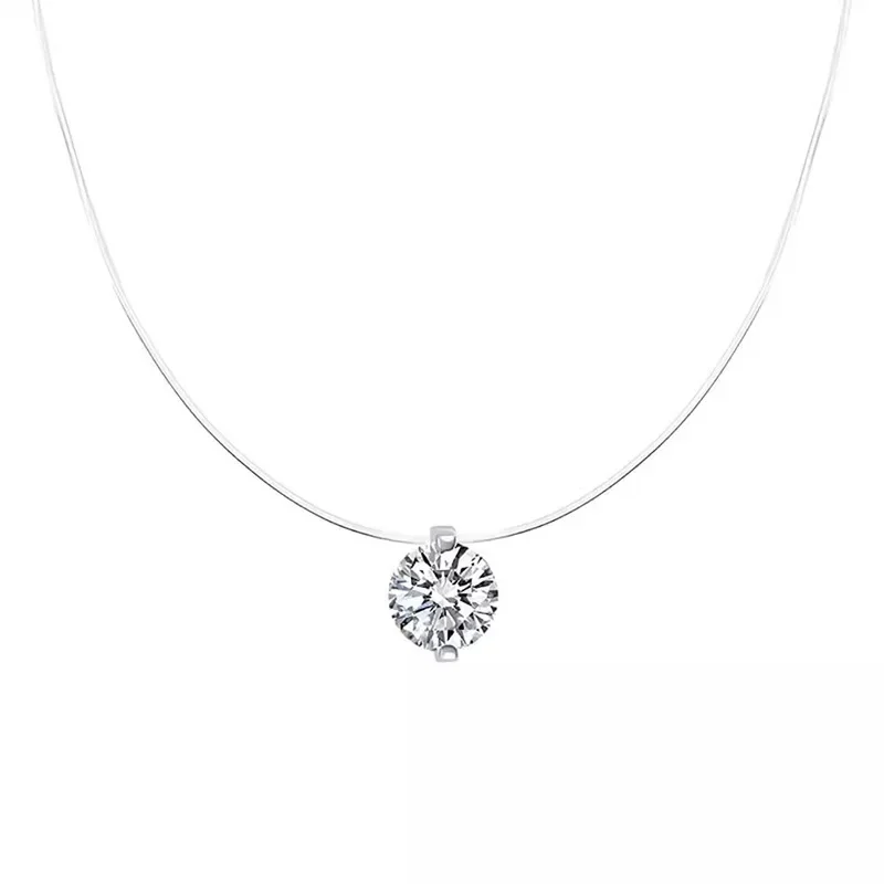

Real 925 Sterling Silver Fishing Line Zircon Pendant Necklaces for Women Classic Fine Jewelry Minimalist Geometric Accessory