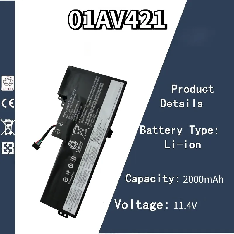 

11.4V 2000mAh 01AV421 Replacement Battery For Lenovo ThinkPad T470/80 A485 A475 TP25 01AV419/420 01AV489 01AV421 SB10K97577