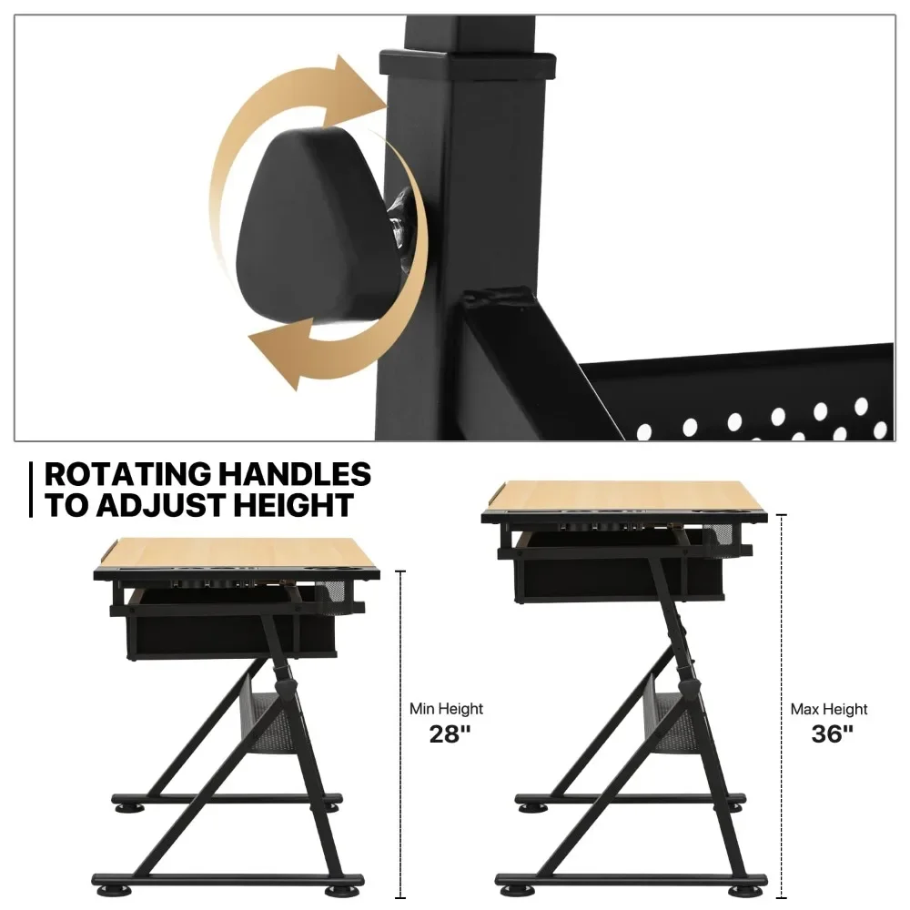 Adjustable School Desk, Drafting Table & Stool Set with Storage, Versatile Art Desk and Craft Center Home, School Desk