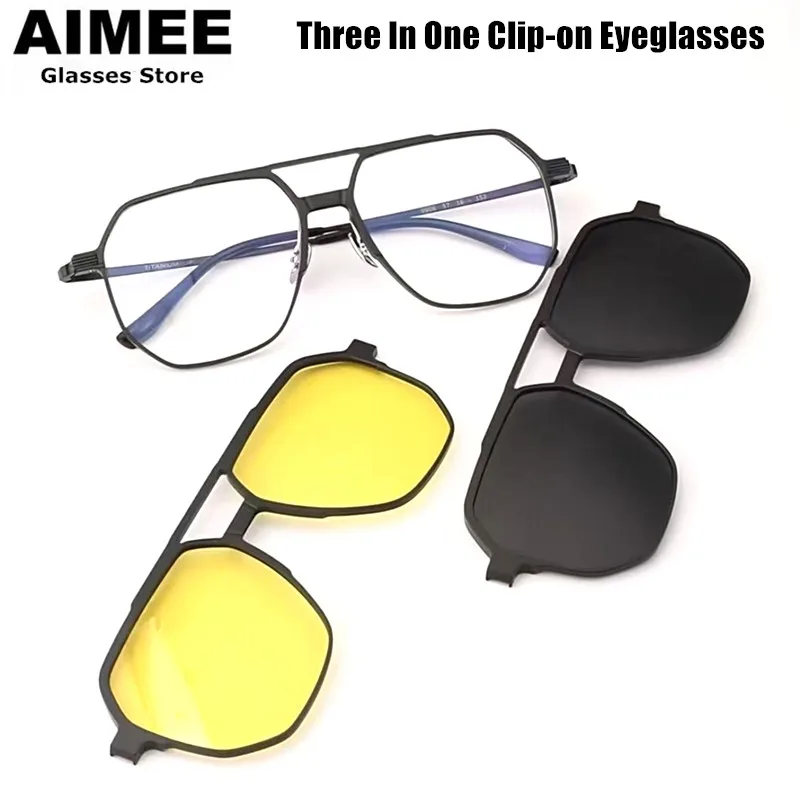 high-quality-titanium-ultralight-three-in-one-clip-on-glasses-frame-men's-square-uv400-polarized-pilot-driving-sun-eyeglasses