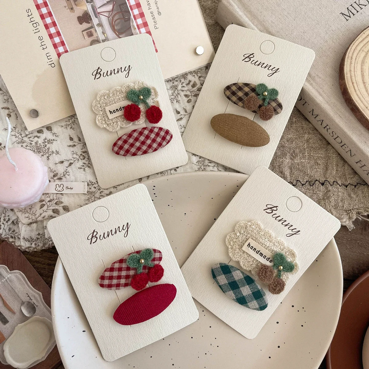 

Baby Lace Hair Clips for Girls Cherry Crochet Snap Clip Children Hair Accessories Kids Side Clips Toddler Handmade Hairclips